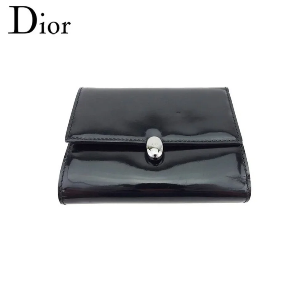 Dior Trifold Wallet CD Mark Enamel Leather Authentic Used